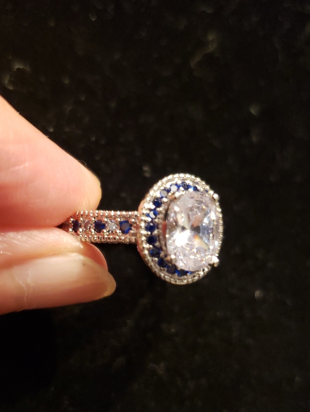 NEW Sapphire Statement Ring (Created), S925 Stamped, Sz 8.5, White & Blue Stones